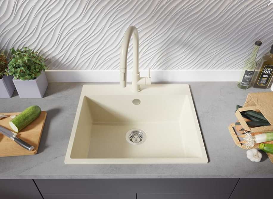 Zlewozmywak granitowy AuraLum 50 x 45 cm/ jasny beżowy NOWY