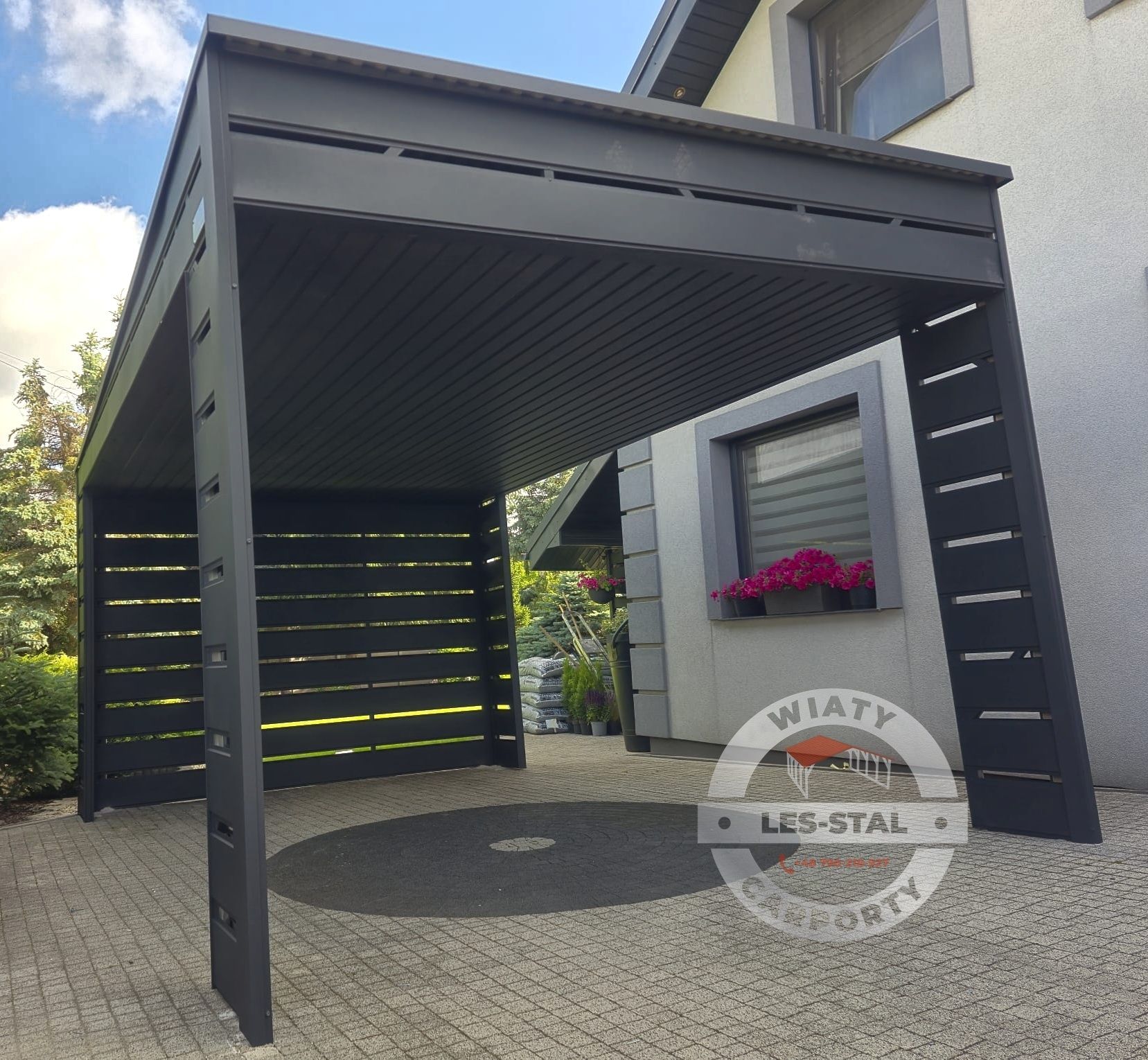 Wiata Carport Zadaszenie PODBITKA + Panel blaszany z prześwitami