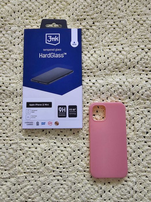 Szkło ochronne, hartowane 3mk + różowy case iPhone 12 mini
