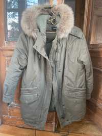 The Kooples zimowa parka damska płaszcz futerko khaki