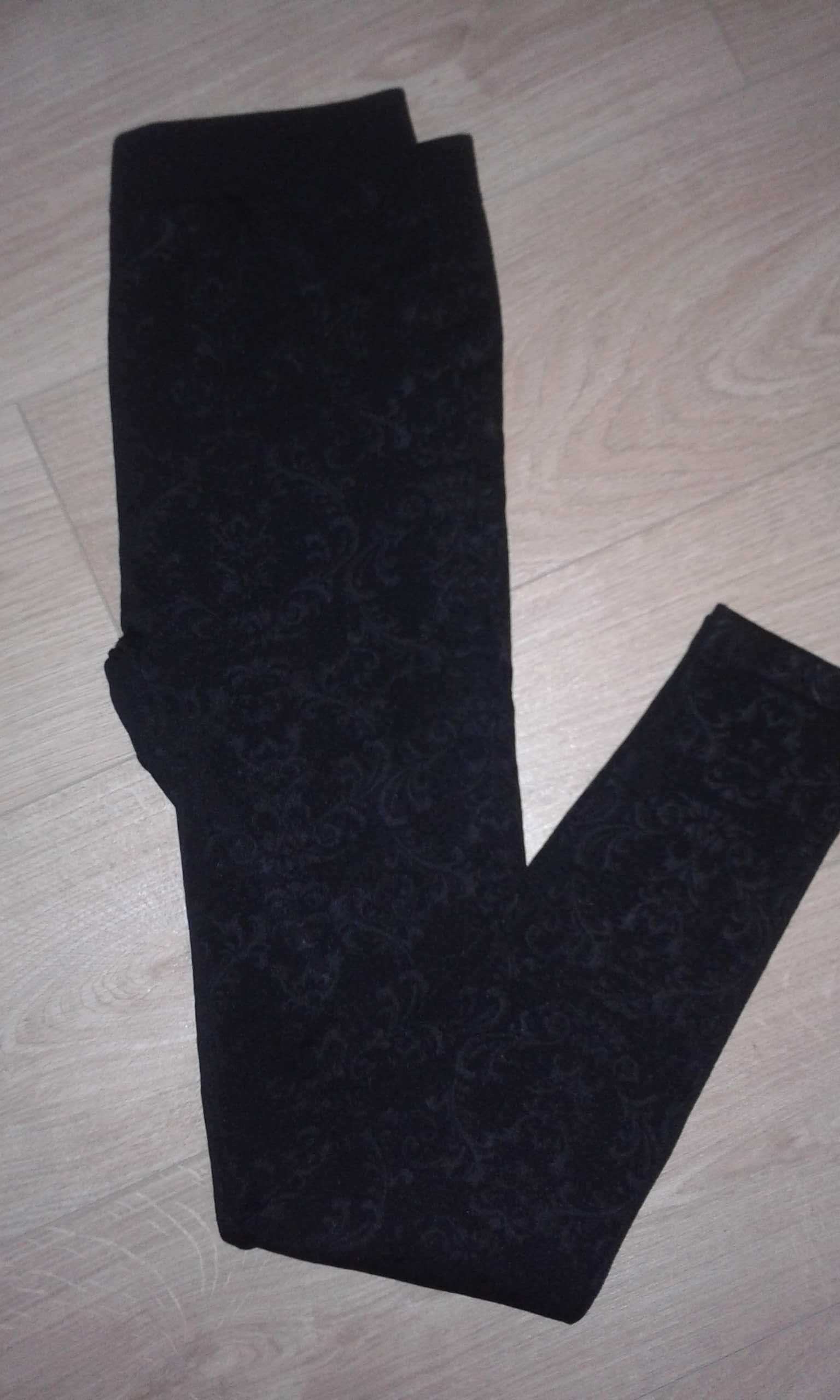 M/L 38/40 Legginsy Getry ocieplane zimowe czarne ciepłe wzorzyste