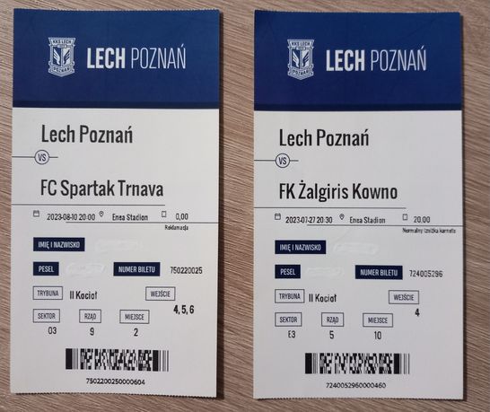 2 bilety pucharowe Lecha Poznań