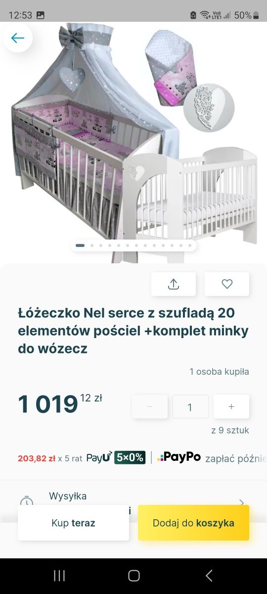 Lozeczko dzieciece 120x60 Klups nel serce materac kokos szuflada