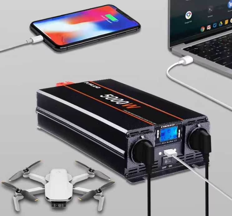 Inversor ONDA PURA (Camião) converte 24V DC em AC 220V - 5.000W pico
