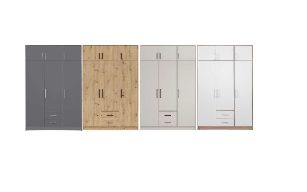 szafa wysoka trzydrzwiowa 150cm pokoju salonu garderoby 4 kolory szara