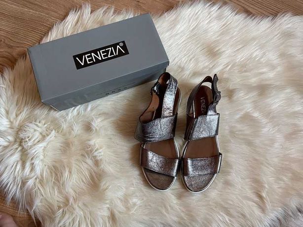 Venezia Sandały skórzane metalizowane