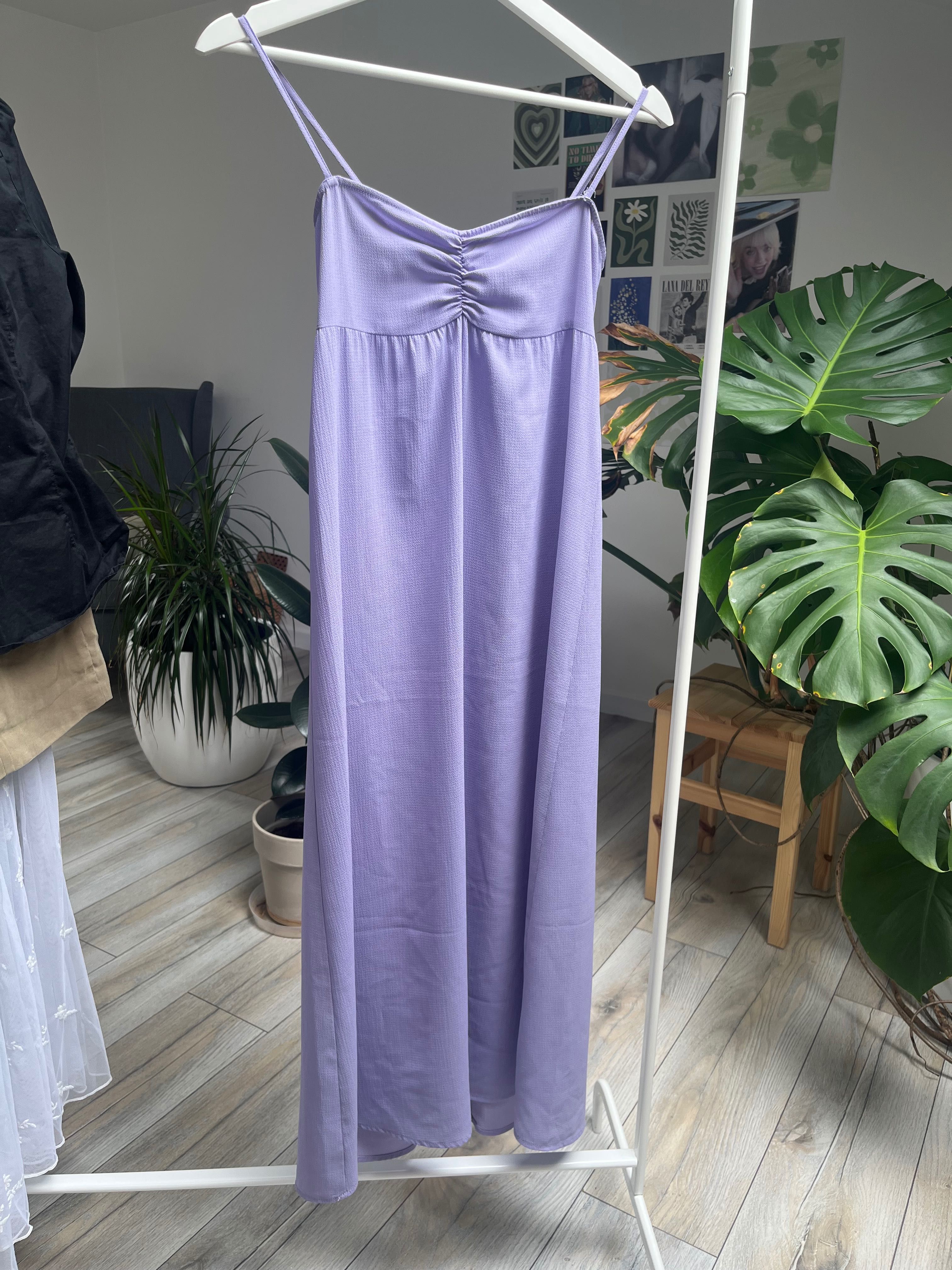 długa sukienka liliowa maxi XS