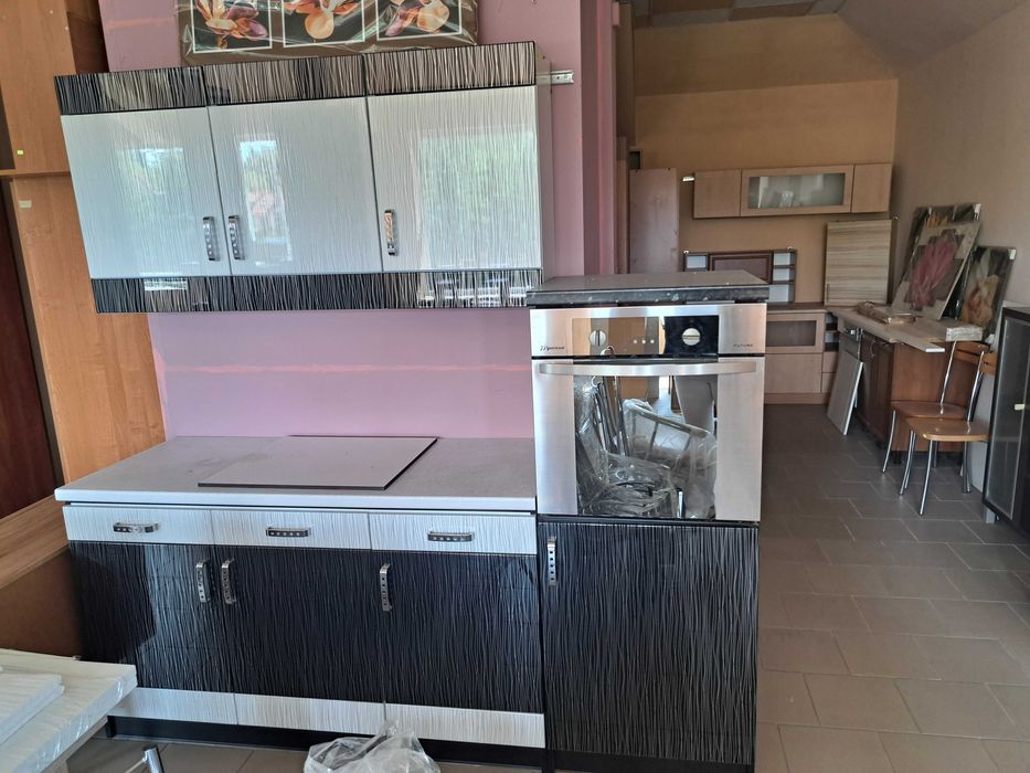 Nowy Zestaw mebli kuchennych fronty MDF czarno białe połysk 210 cm