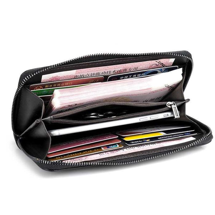 Carteira Pochete Clutch Unisexo Couro PU Castanha c/ Fecho Zipper NOVA