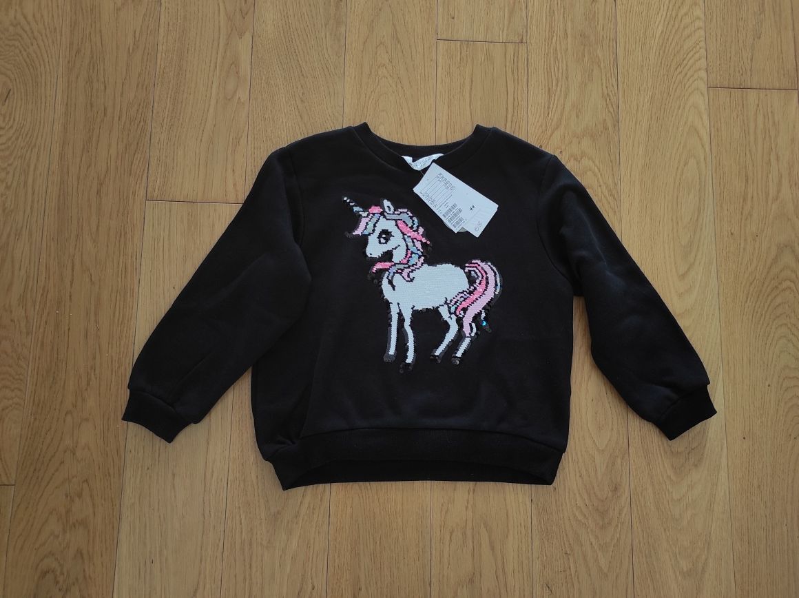 110/116 NOWA H&m bluza cekiny magiczne odwracane unicorn jednorożec