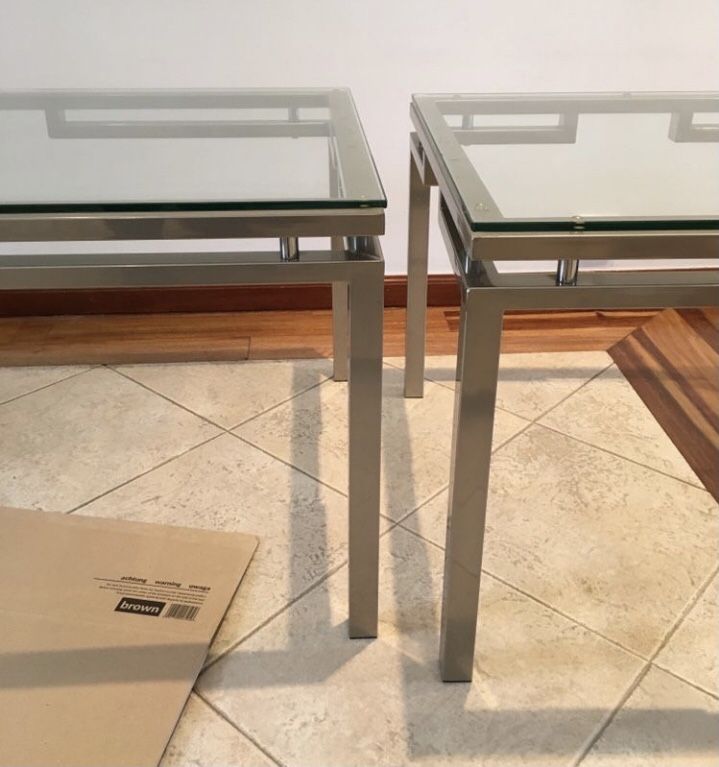 Mesinha mesa apoio (conjunto mesinhas inox e vidro)