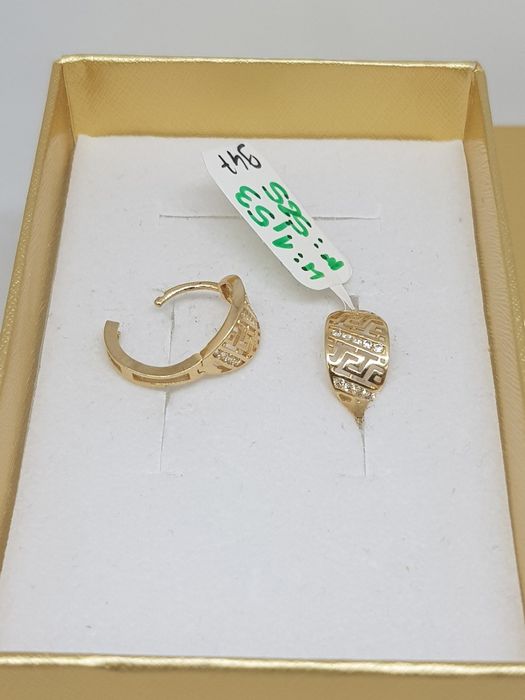 Złote kolczyki grecki wzór złoto 585 cyrkonie