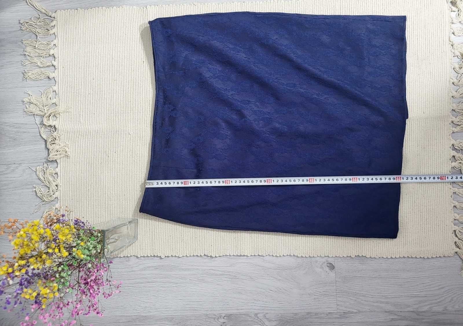 Elegancka granatowa spódnica koronkowa rozcięcie plus size 48
