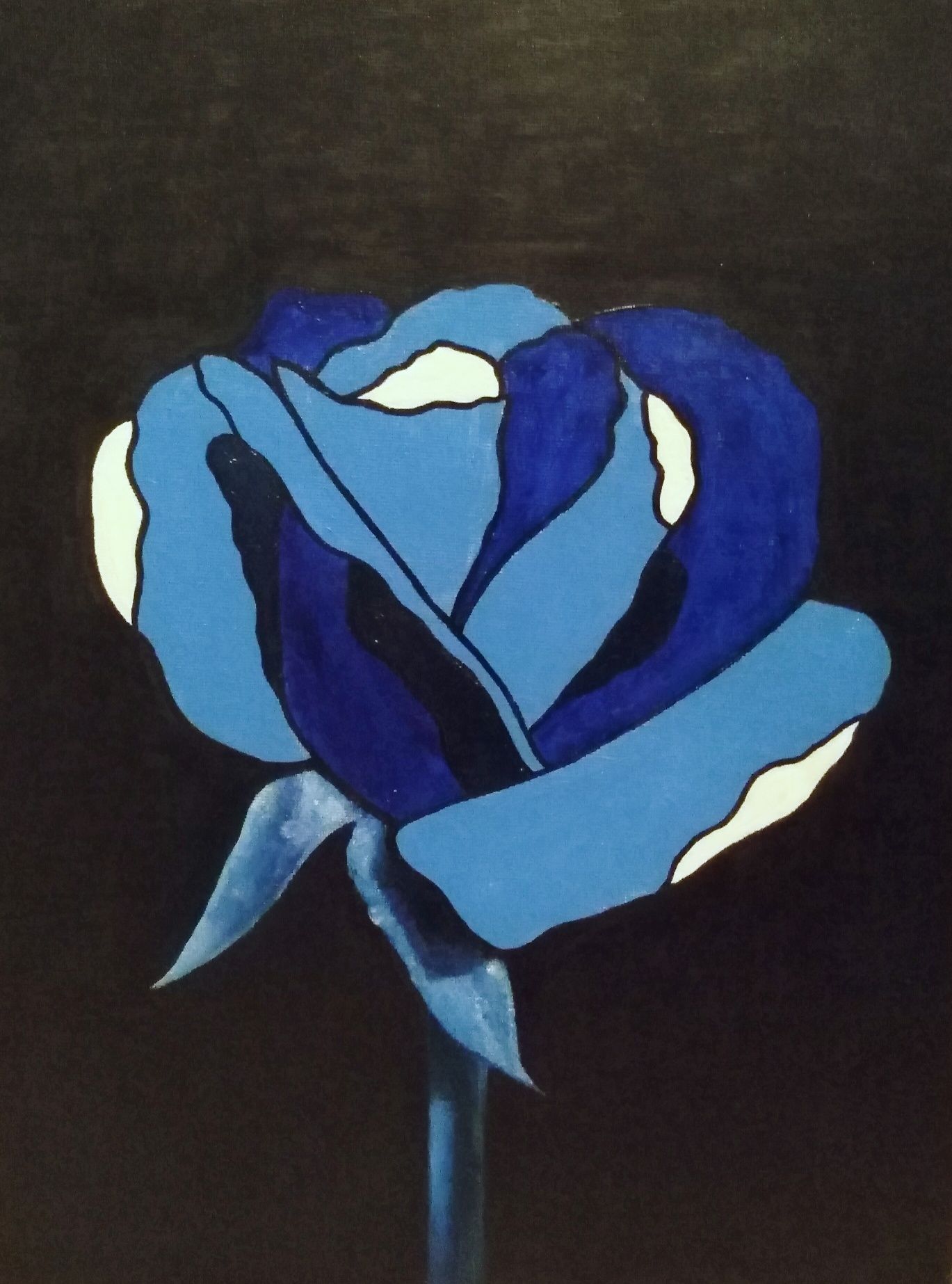 obraz abstrakcyjny, akryl, ręcznie malowany, 30x40cm - niebieska róża