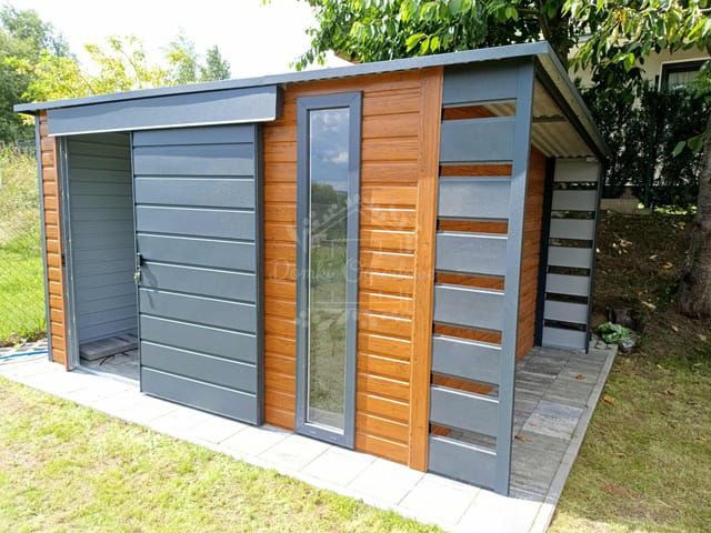 Schowek - domek ogrodowy 4,5x2,5m drzwi przesuwne jasny orzech ID1087