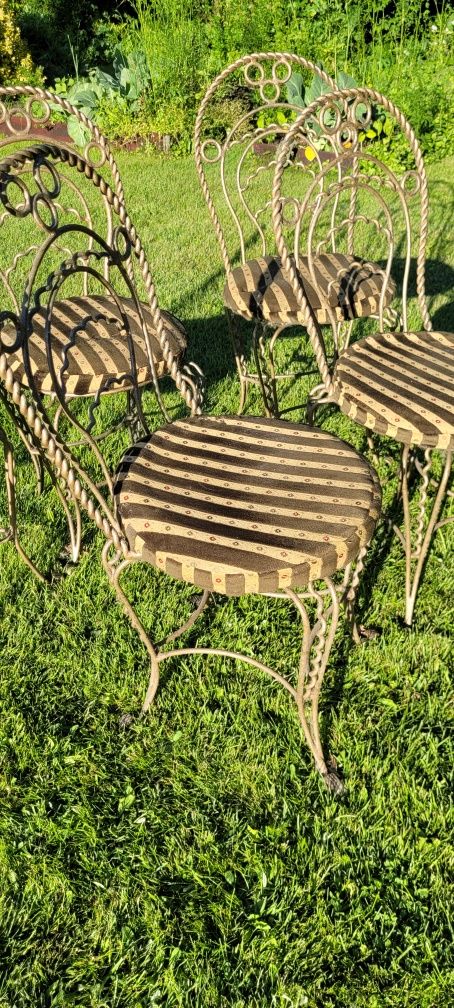 Stół okrągły 5 krzeseł metalowych kutych ręczna robota kowalstwo