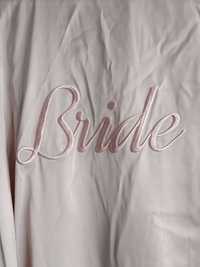 Komplet różowy szlafrok ślubny koronkowy bride Le Brate z koszulą