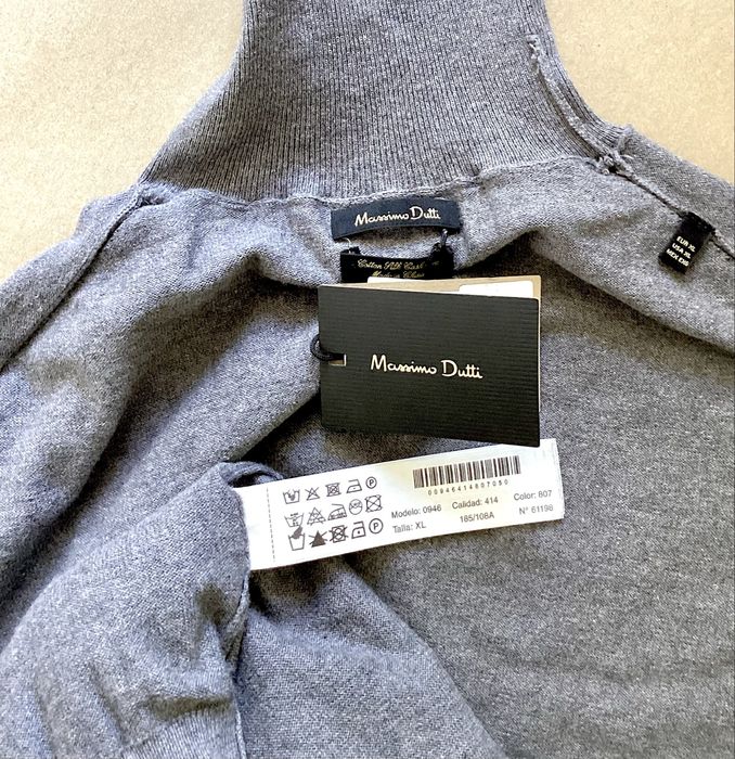 Szary golf sweter bawełna jedwab z kaszmirem rozmiar XL Massimo Dutti