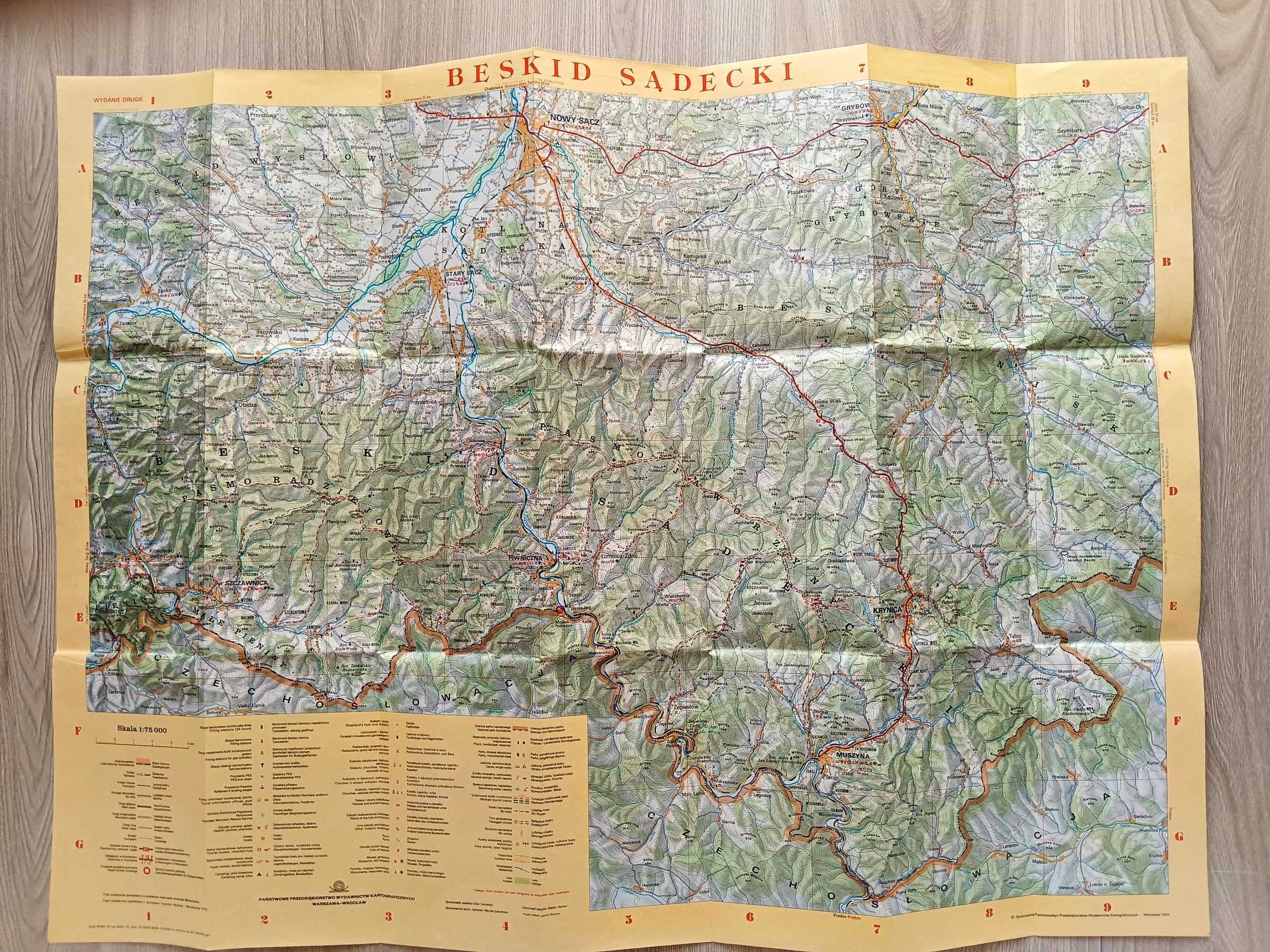 Beskid Sądecki Mapa Turystyczna Plan PRL