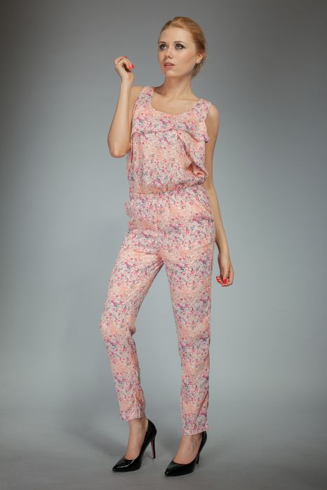 Kombinezon Letni Boho W Kwiaty Różowy Casual Emamoda L 40