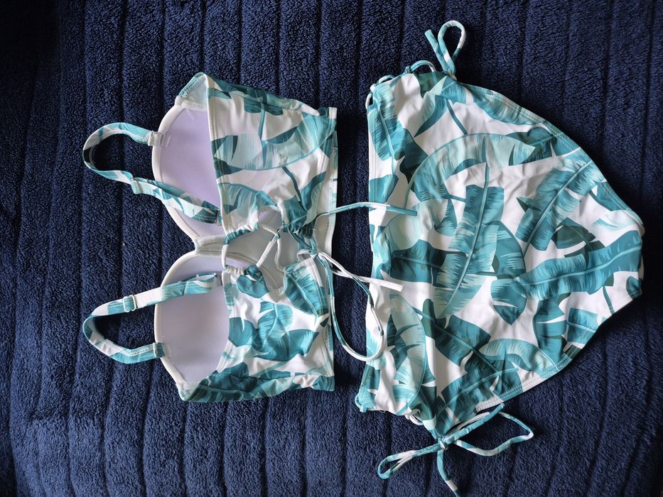 Pelie Dwuczęściowy strój kąpielowy z wysokim stanem biało-zielony