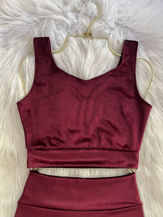 Komplet do tańca welurowy pole dance twerk exotic bordo burgund szorty