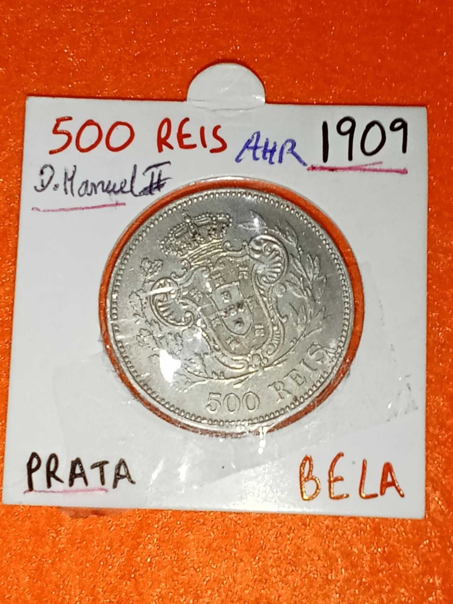Rara Moeda Prata 500 Réis D. Manuel II 1909 Data Emendada