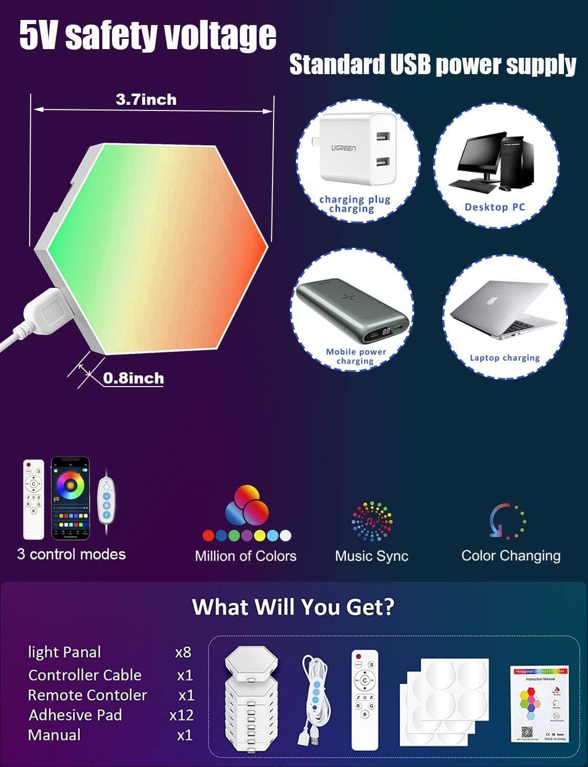 Gaming panel LED hexagon 8szt