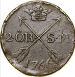 2 ore 1766 Szwecja Adolf Fryderyk miedziana duza moneta oryginał