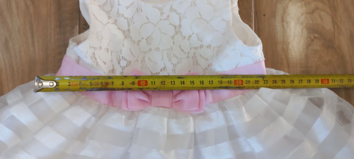 Biała różowa sukienka 62 68 74 koronka kokarda tiul Mini Club chrzest