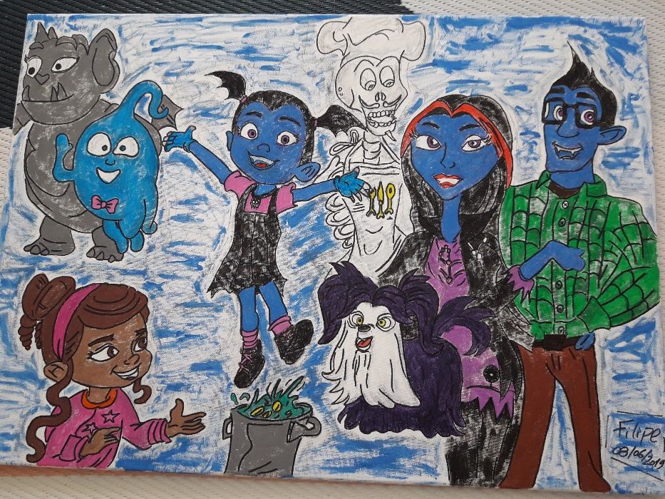 Tela da vampirina desenhada e pintada a mão