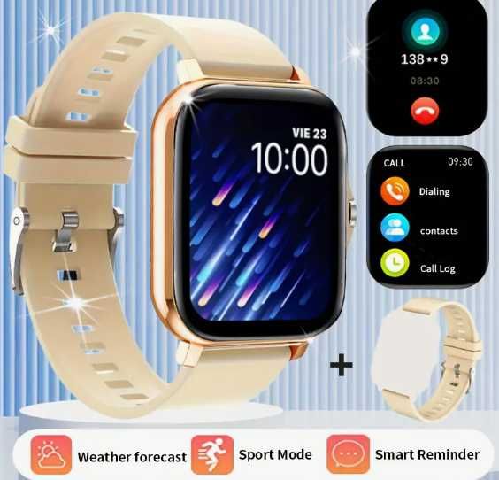 Czarny smartwatch uniseks + beżowy pasek gratis