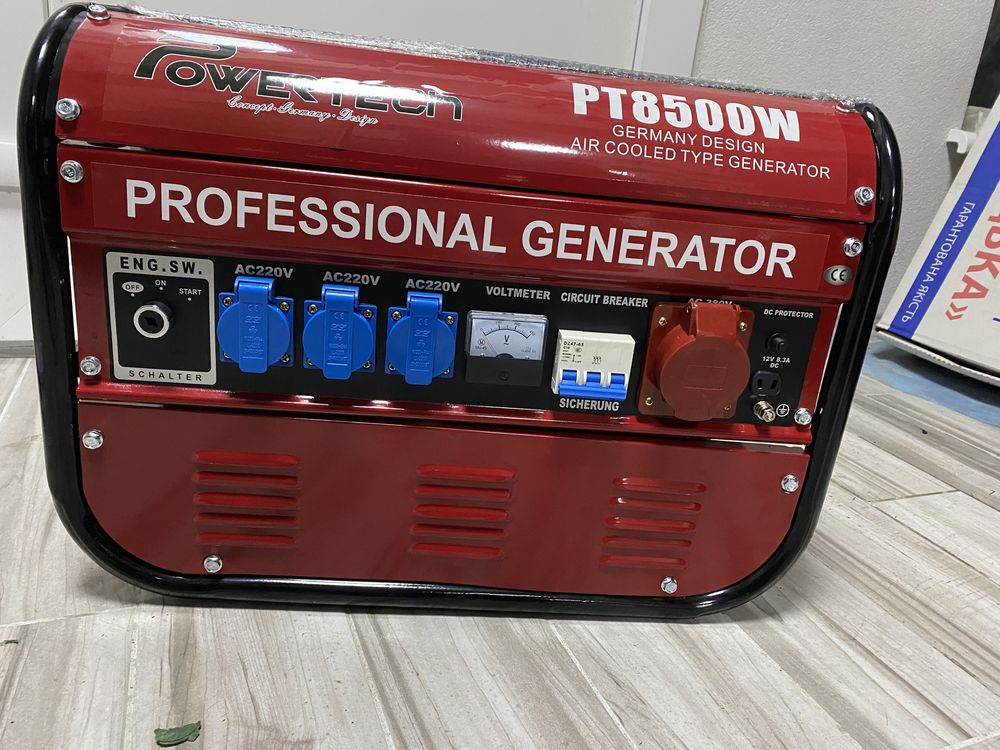 Бензиновий генератор з Німеччіни Powertech PT8500-W 3-фазний