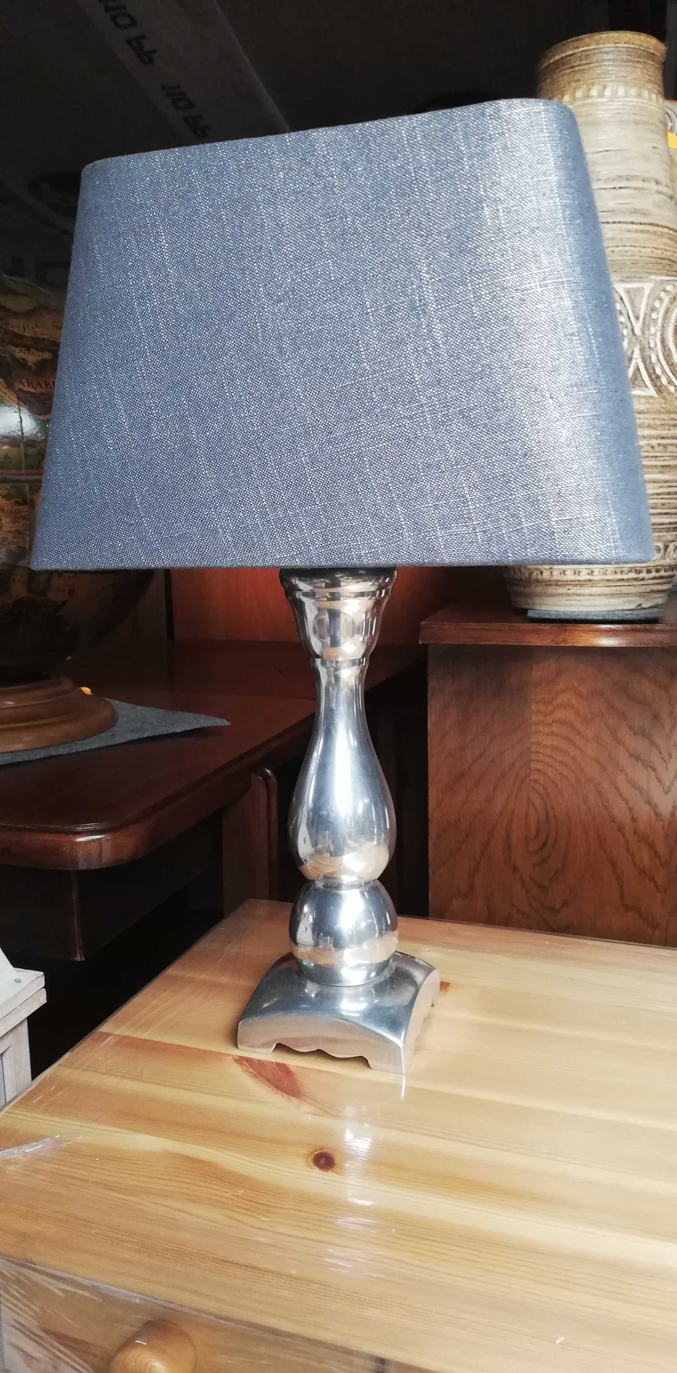 lampa stołowa srebrna glamour abażur szary prostokąt