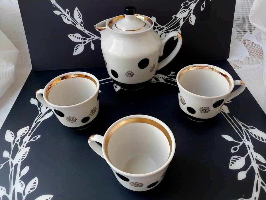 Чорно-біла порцеляна широка полоса позолоти Суми Городниця Вербілки