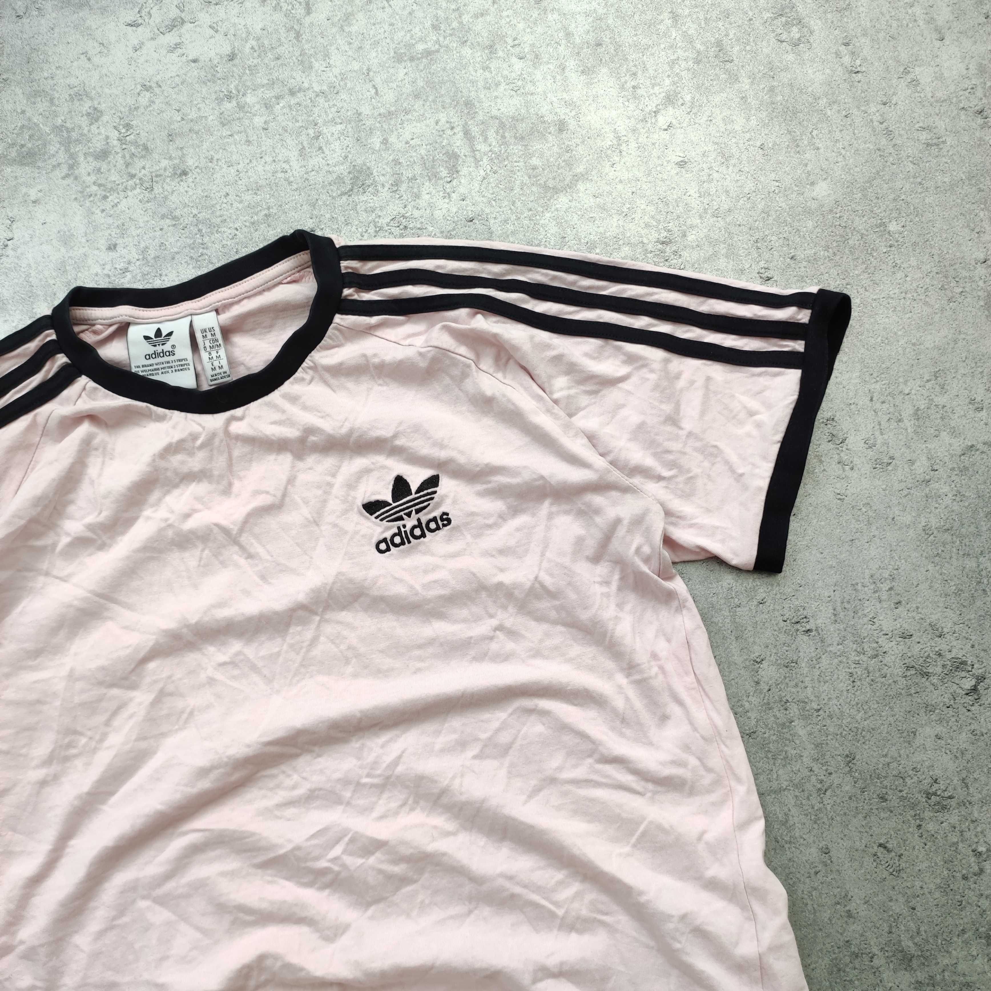 MĘSKA Koszulka Bawełna Pudrowy Róż PREMIUM Haft Logo 3 Paski Adidas