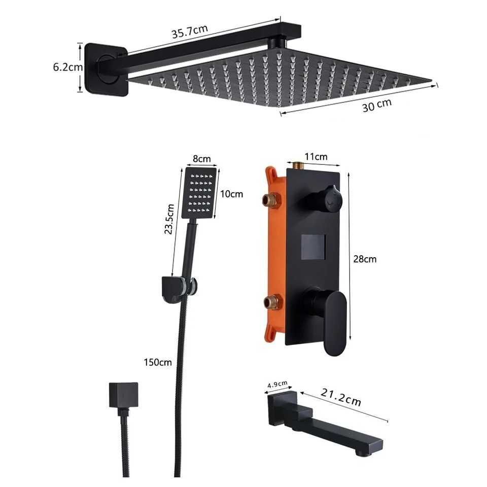 Душевая система скрытого монтажа с цифровым дисплеем. (черный матовый)