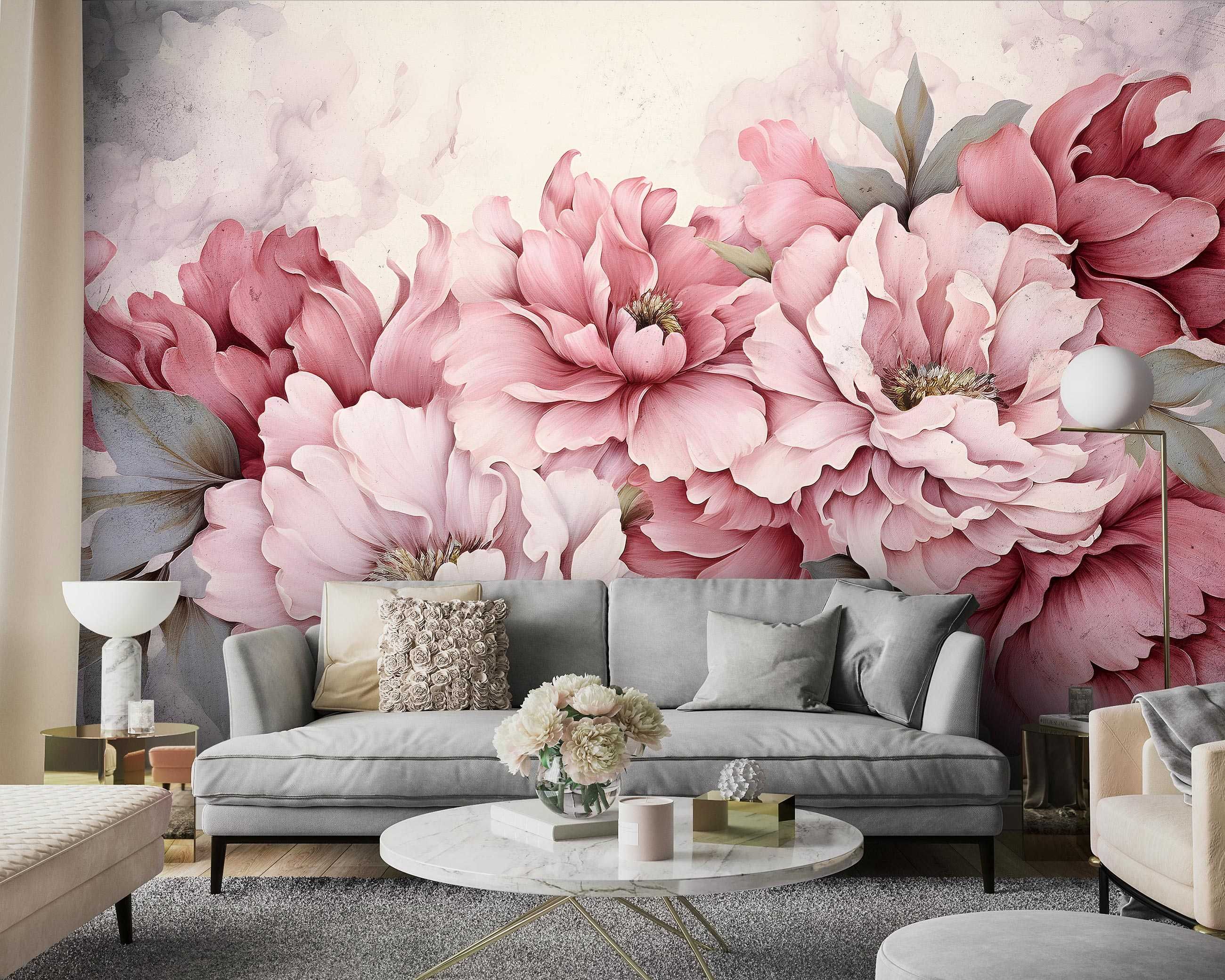 Fototapeta Różowe Pastelowe Kremowe Kwiaty 3D Twój Rozmiar + KLEJ