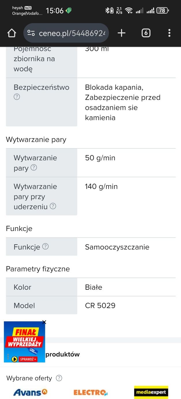 Sprezadam Żelazko Camry Cr5029