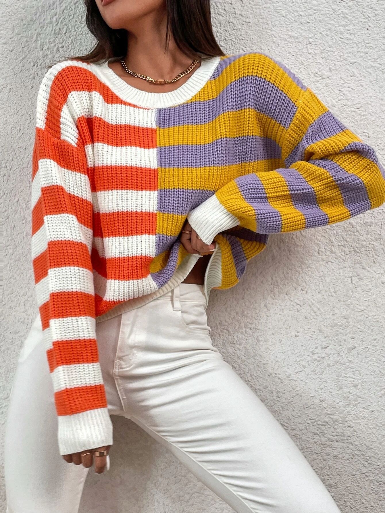 Sweter damski casual w paski wielokolorowy L 40