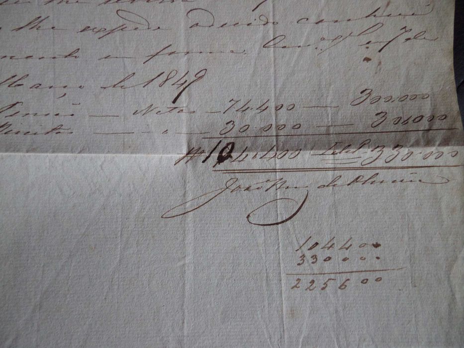 Documento / Recibo  manuscrito , ano  1849