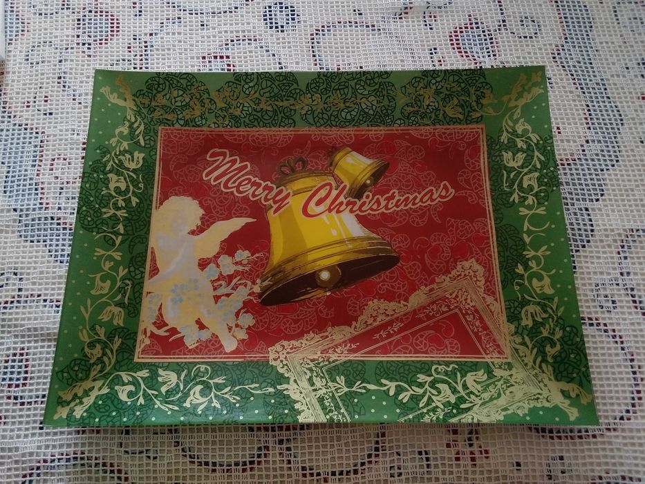Tabuleiro em vidro de Natal Sinos Merry Christmas