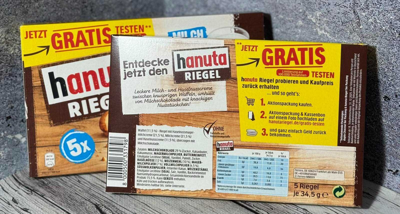 Вафлі Hanuta Riegel 5х34,5г.Ханута
