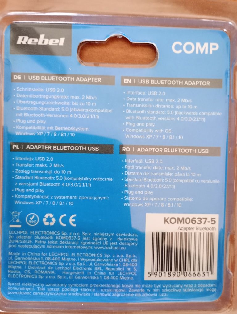 Adapter Bluetooth 5.0 Rebel KOM0637-5
