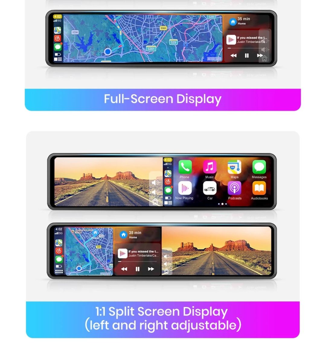 Espelho retrovisor DashCam 11,26 polegadas CARPLAY 2 Câmaras App WiFi