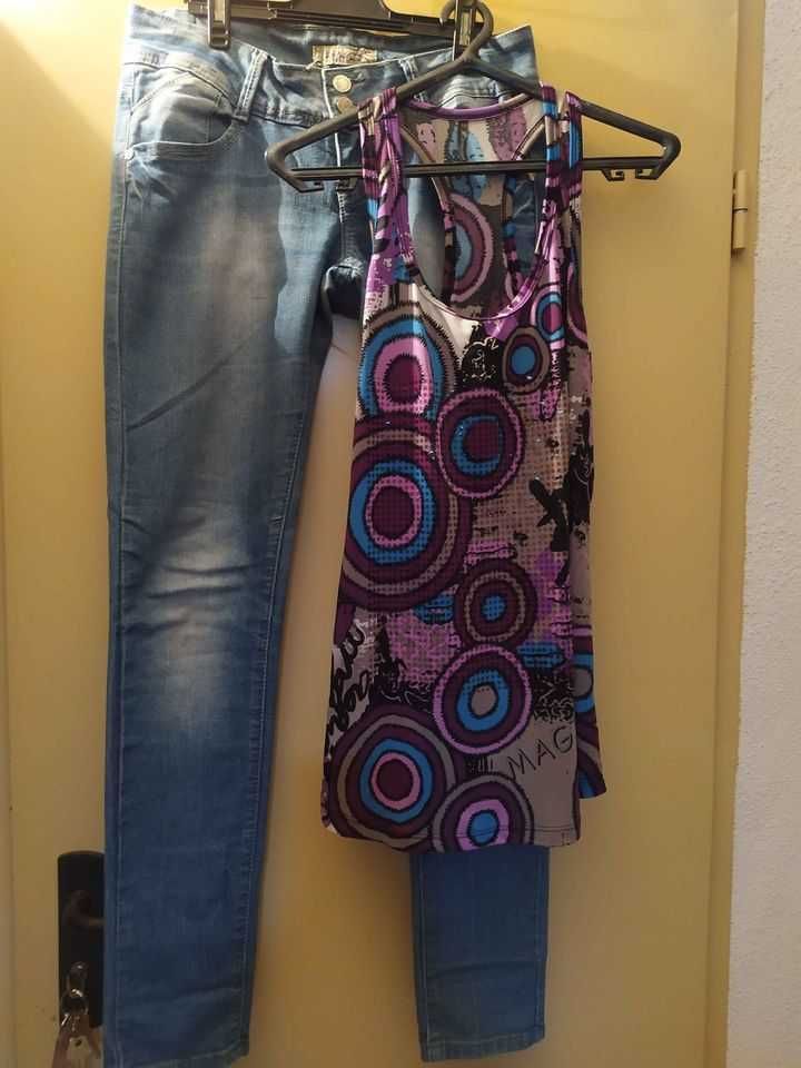 OutFit Calça ganga 40 e Top (veste s/m) - 4€