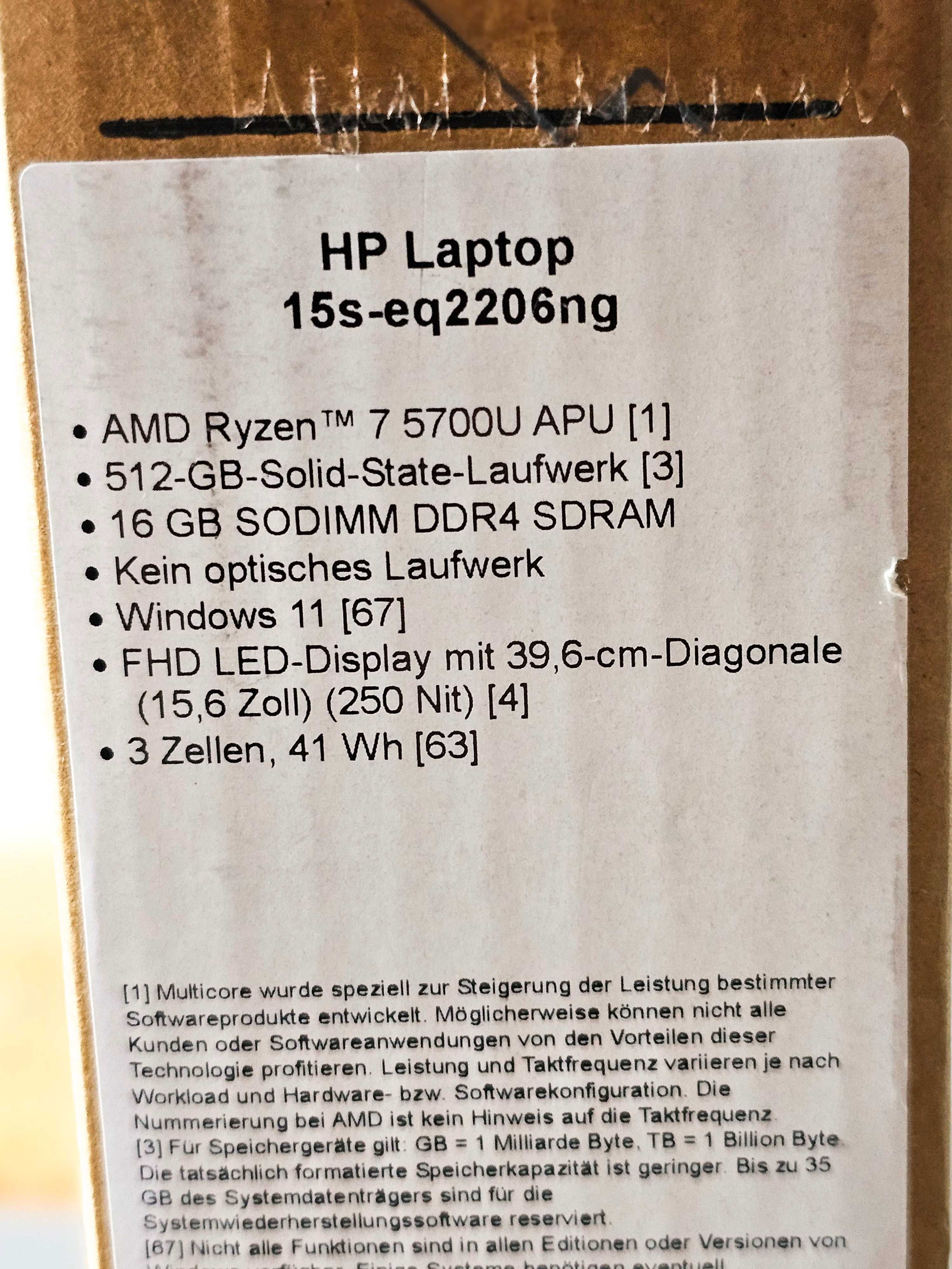 HP 15s-eq2206ng AMD Ryzen™ 7 5700U, 15.6 Zol, 16/512Gb.