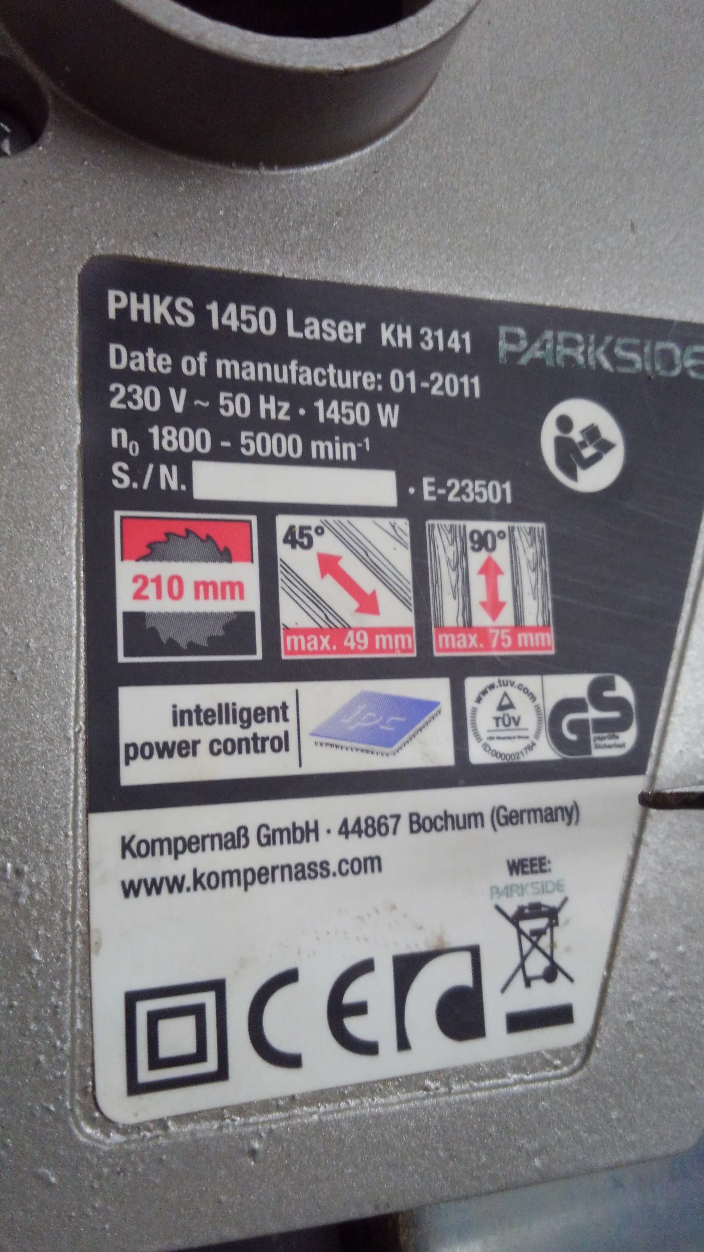 Пилка дискова Parkside PHKS 1450 Laser KH 3141 на запчастини,відновлен