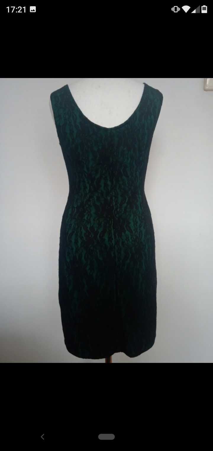 Elegancka sukienka a'la koronkowa czarno zielona rozmiar 38.