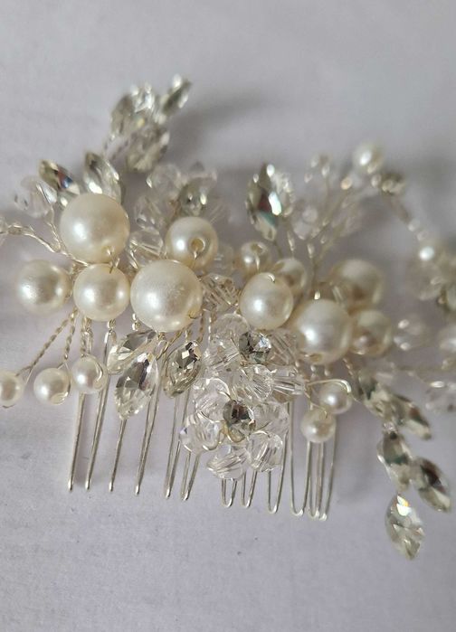 Ozdoba do włosów, grzebień spinka, ślub komunia, kryształki perełki